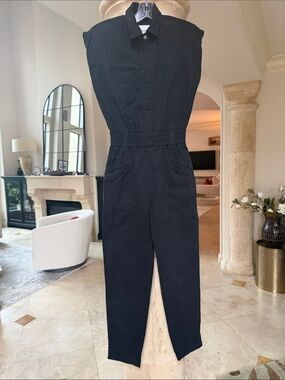 Pistola Black Sleeveless Utility Jumpsuit Sz XXS Elastic Waistband Slim Leg